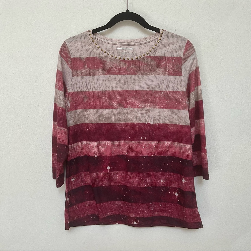 Allison Daley Pink, Ivory Ombre Strip Printed Knit Galaxy Print Top Size M